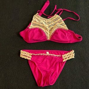 The Bikini Lab Crocheted Detail Halter Two Piece